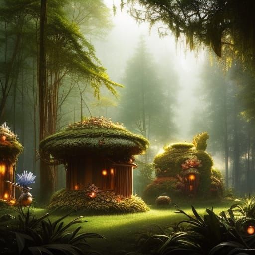 Outdoor Toilet in Forest Clearing: Detailed Concept Art