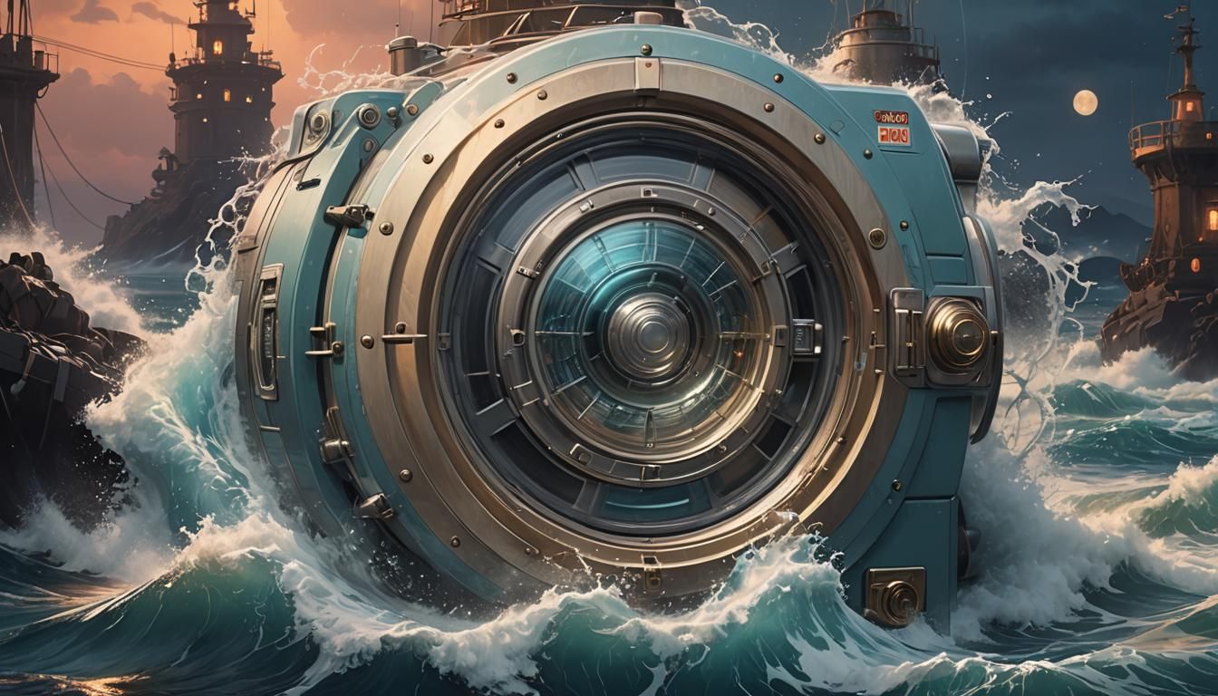 Giant Washing Machine in Ocean at Night