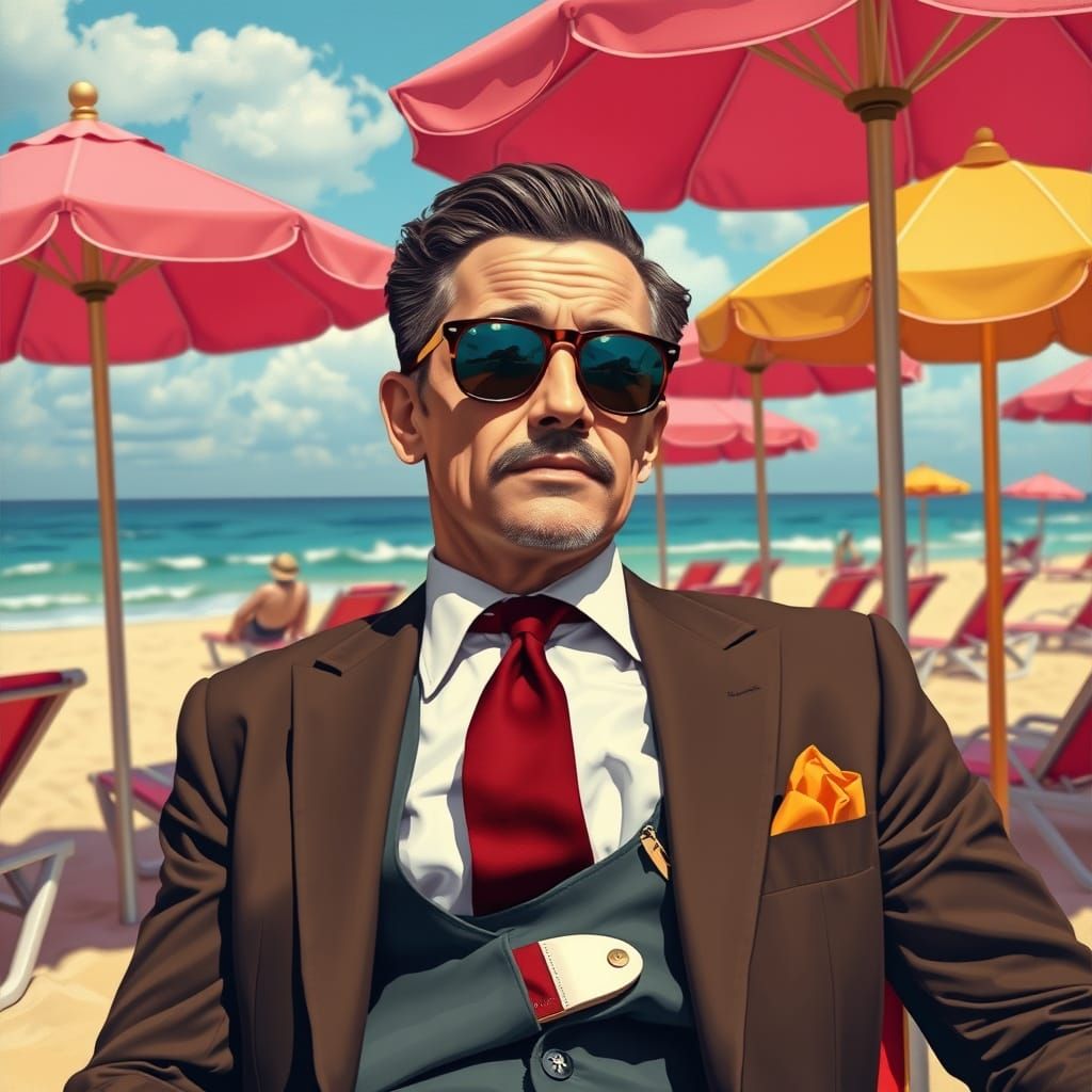 Boniface on a 1960s Beach in Pop Art Style