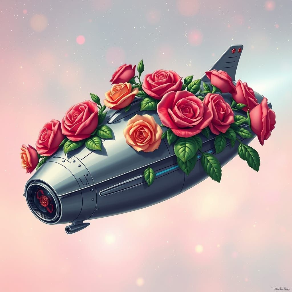 Spaceship covered with roses
