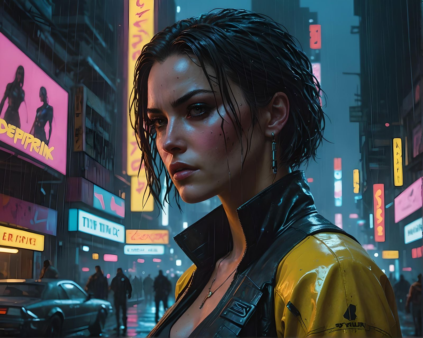 Night City V in Heavy Rain, Cyberpunk Style