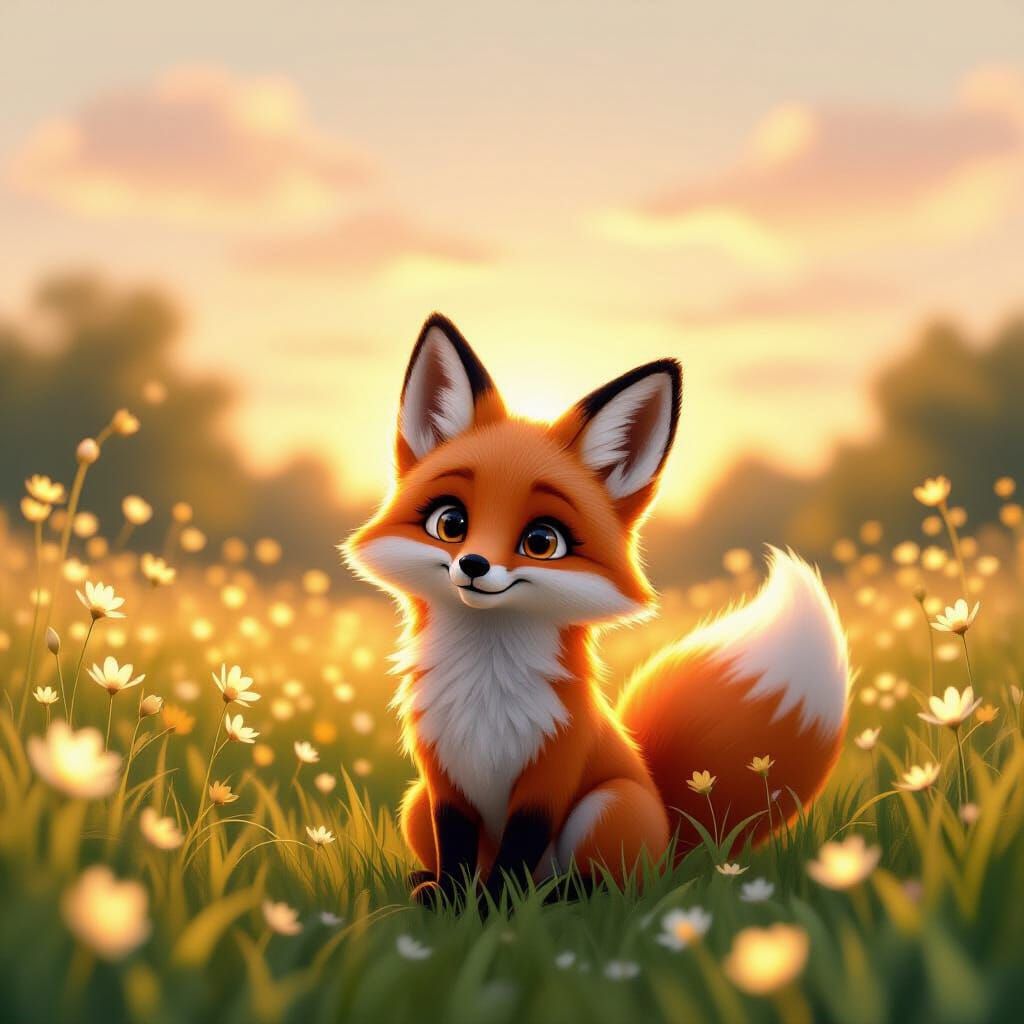 Whimsical Fox in Ethereal Wildflower Field