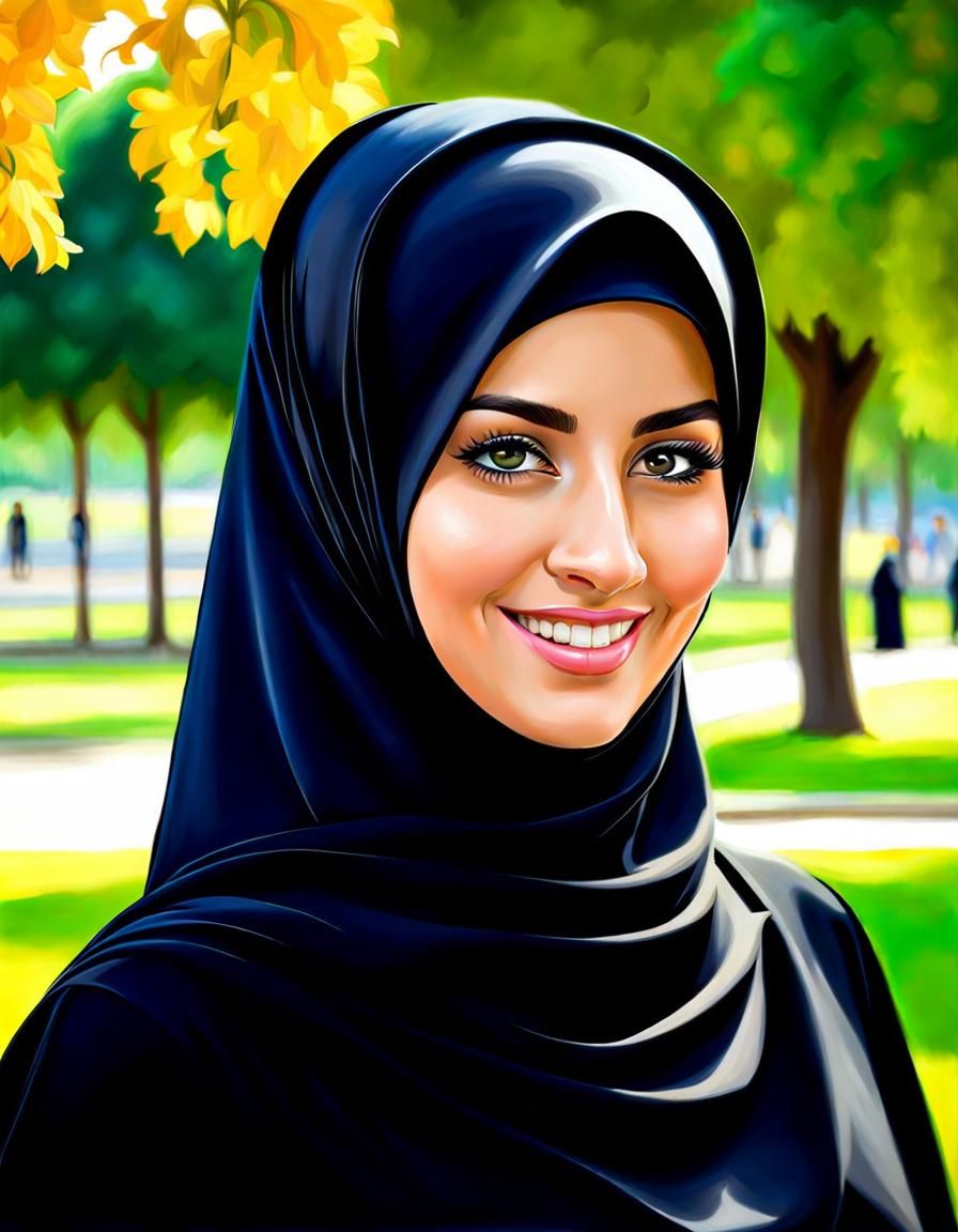 Elegant Niqabi Woman Bust Portrait in Oil