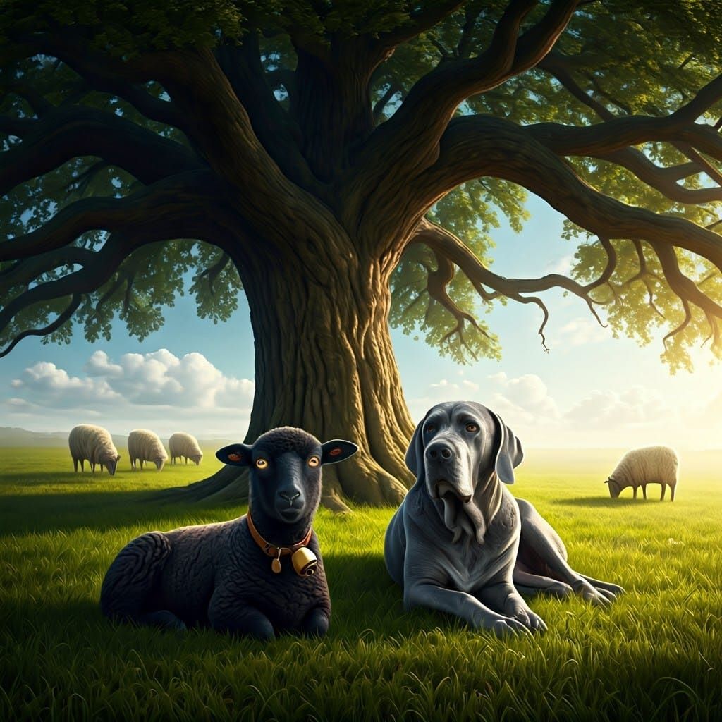 Intriguing Sheep with Human Eyes, Matte Painting