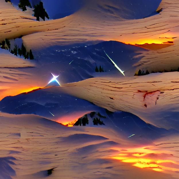 Shooting Star Over Snowy Mountain Sunset