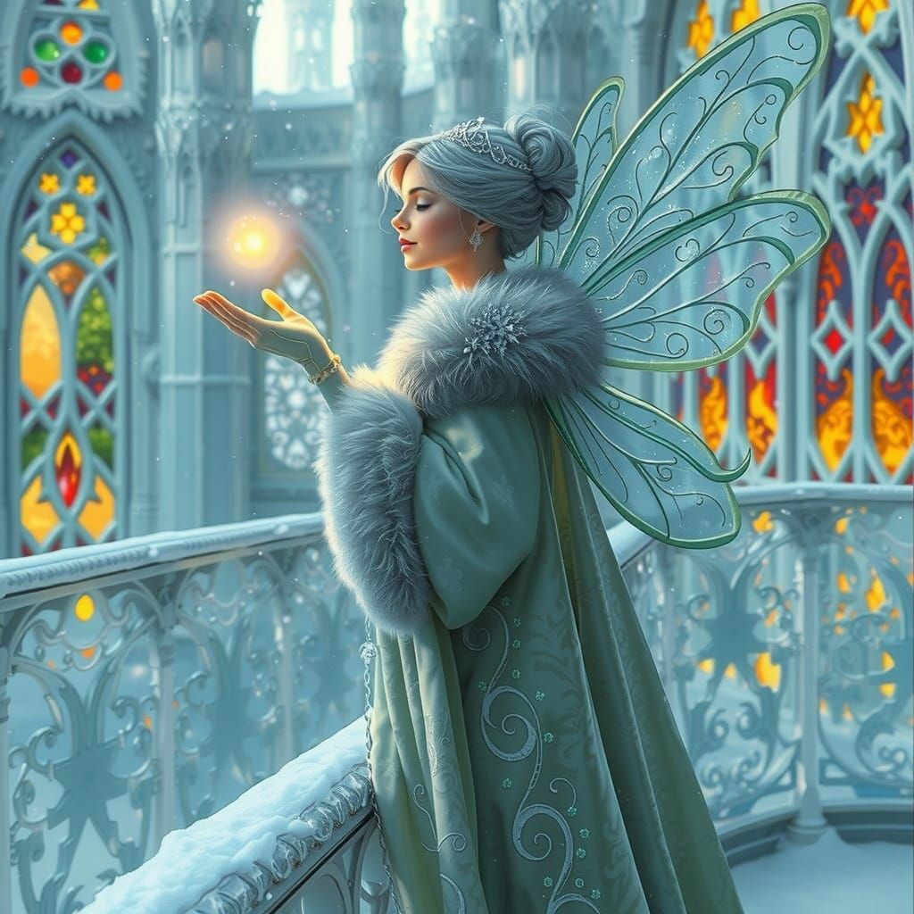Frosty Winter Fairy in Luxurious Ermine Cloak