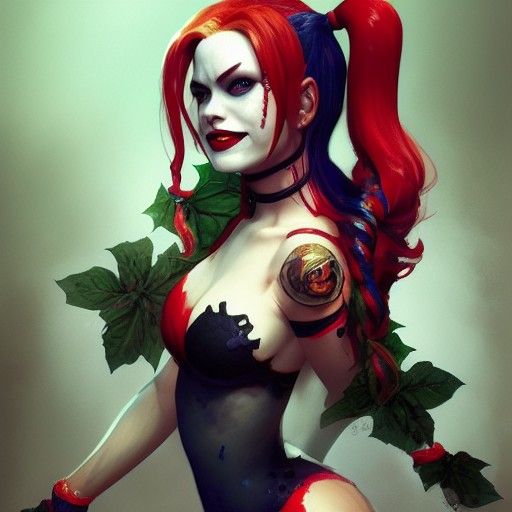 Harley Quinn and Poison Ivy Portrait in Art Nouveau Style