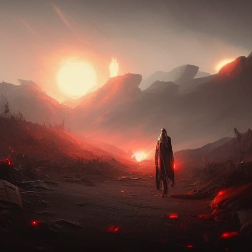 Wasteland Scene with Flying Saucers, Hyperdetailed Concept A...