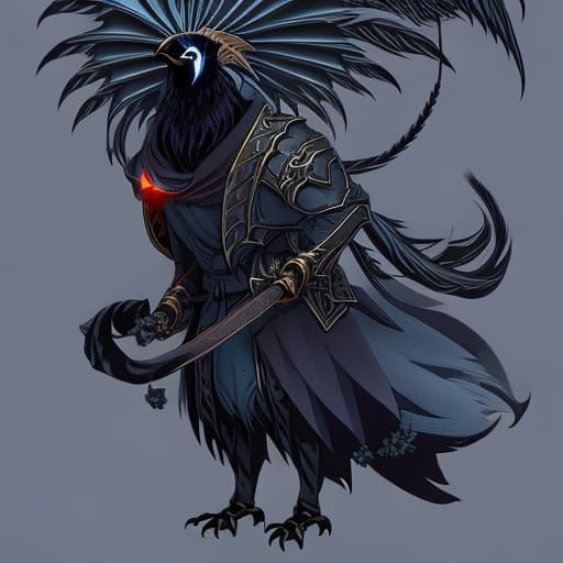 Eldritch Raven-Badger Hybrid in Anime Style
