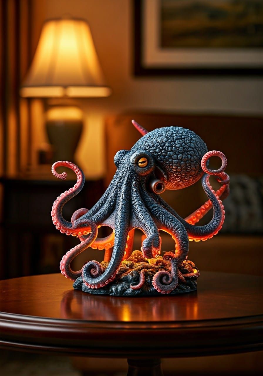 Octopus Lamp Figurine in Biomechanical Style