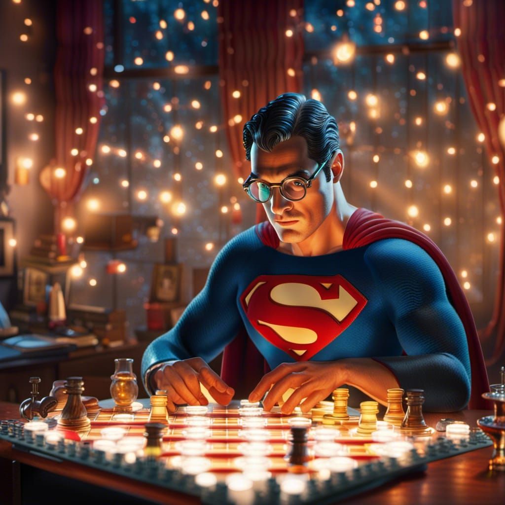 Superman Plays Checkers in Hyperrealistic Detail