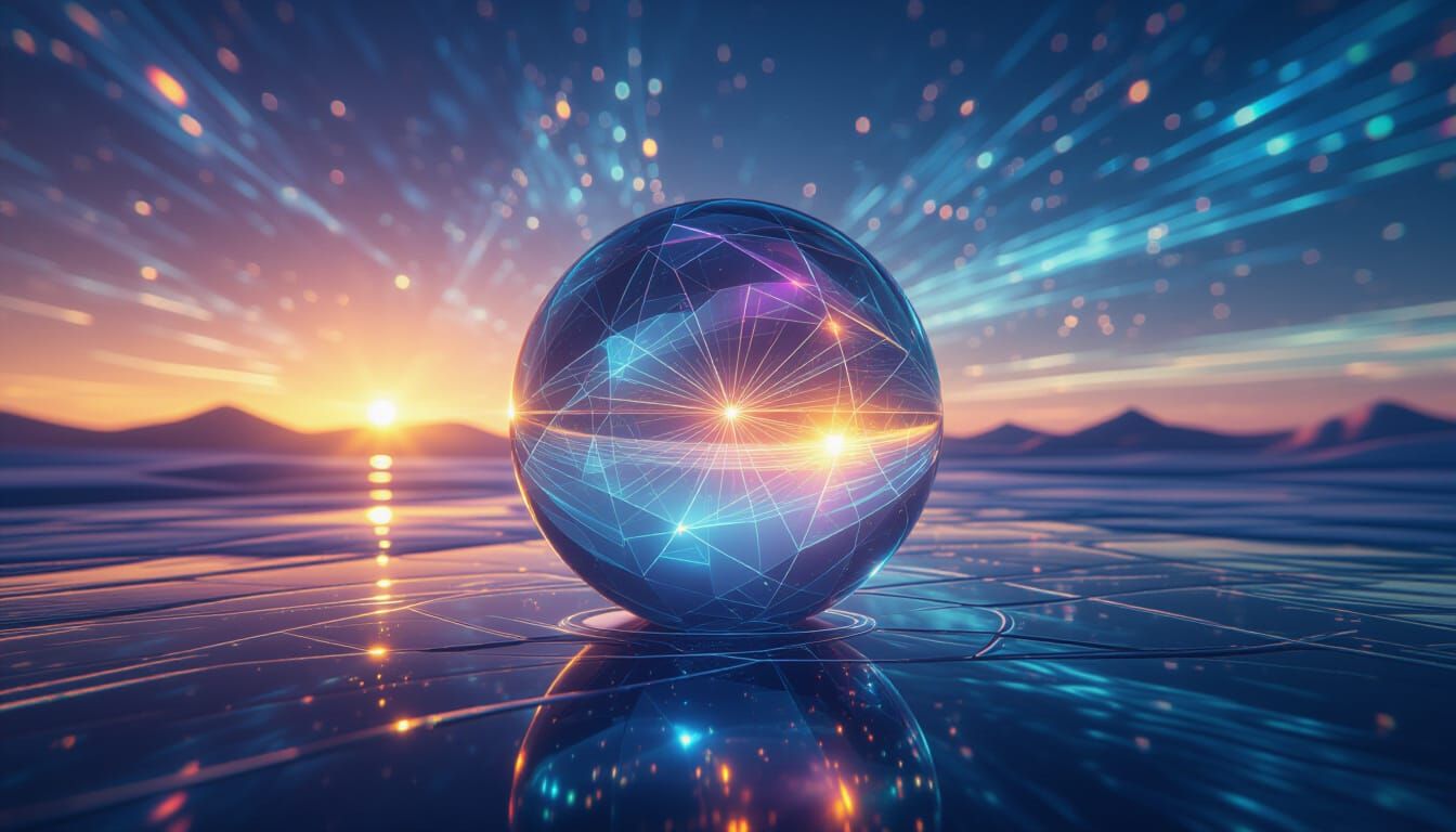 Crystalline Orb Over Fractal Horizon in Macro Sci-Fi Photogr...