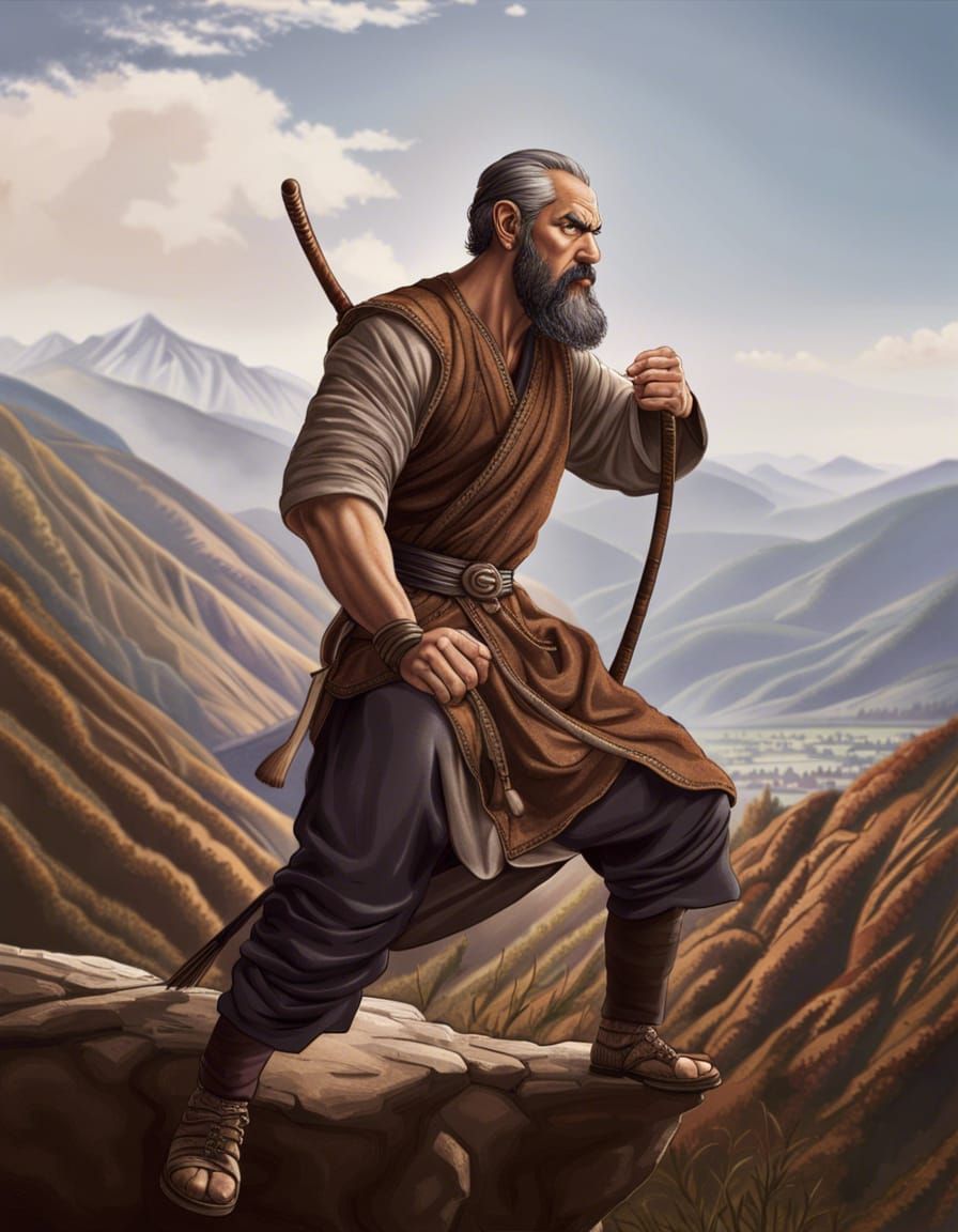 Hyperrealistic Portrait of an Angry Monk in Mountain Valley