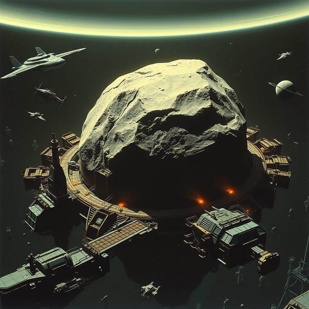 Asteroid Mining Facility in Sci-Fi Style