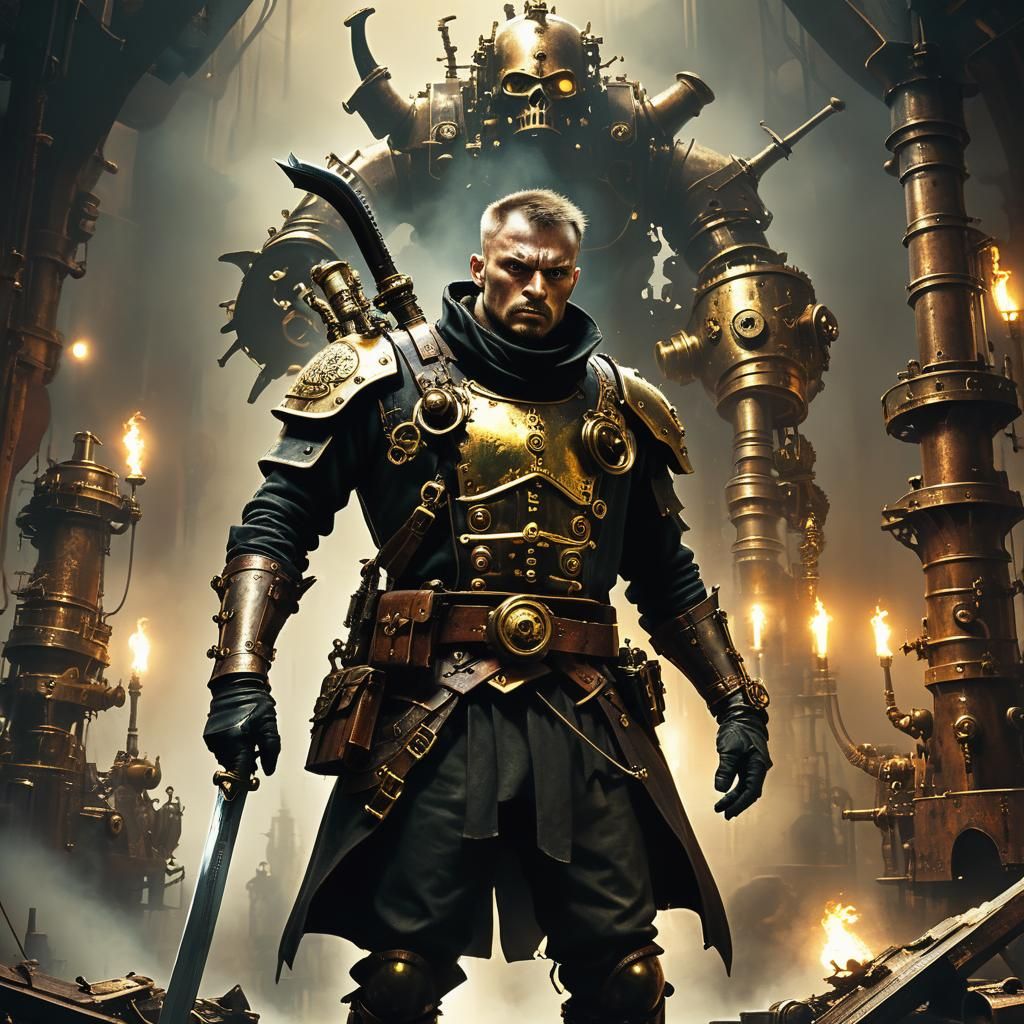 Steampunk Warrior in Industrial Sci-Fi Scene