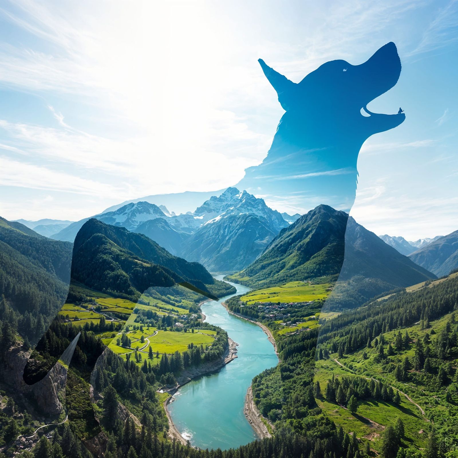 Dog Silhouette Double Exposure Landscape