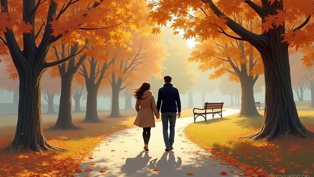 Autumn Stroll: Ethereal Landscape Painting in Art Nouveau St...