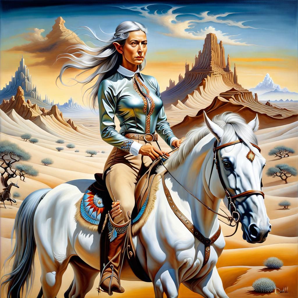 Surreal Elf Rider in Desert Landscape