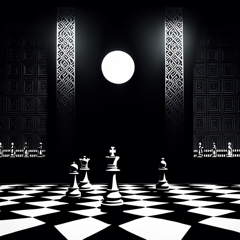 German Expressionist Figure in Dimly Lit Chess Room