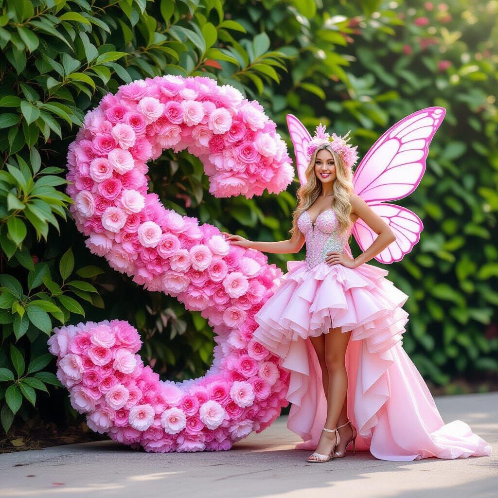 Pink Fairy Beside Carnation Letter S