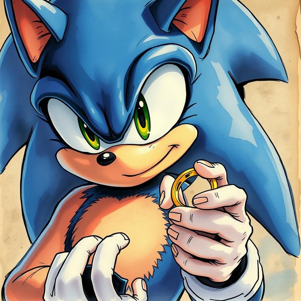 Sonic and the One Ring: Horror Watercolor Illustration