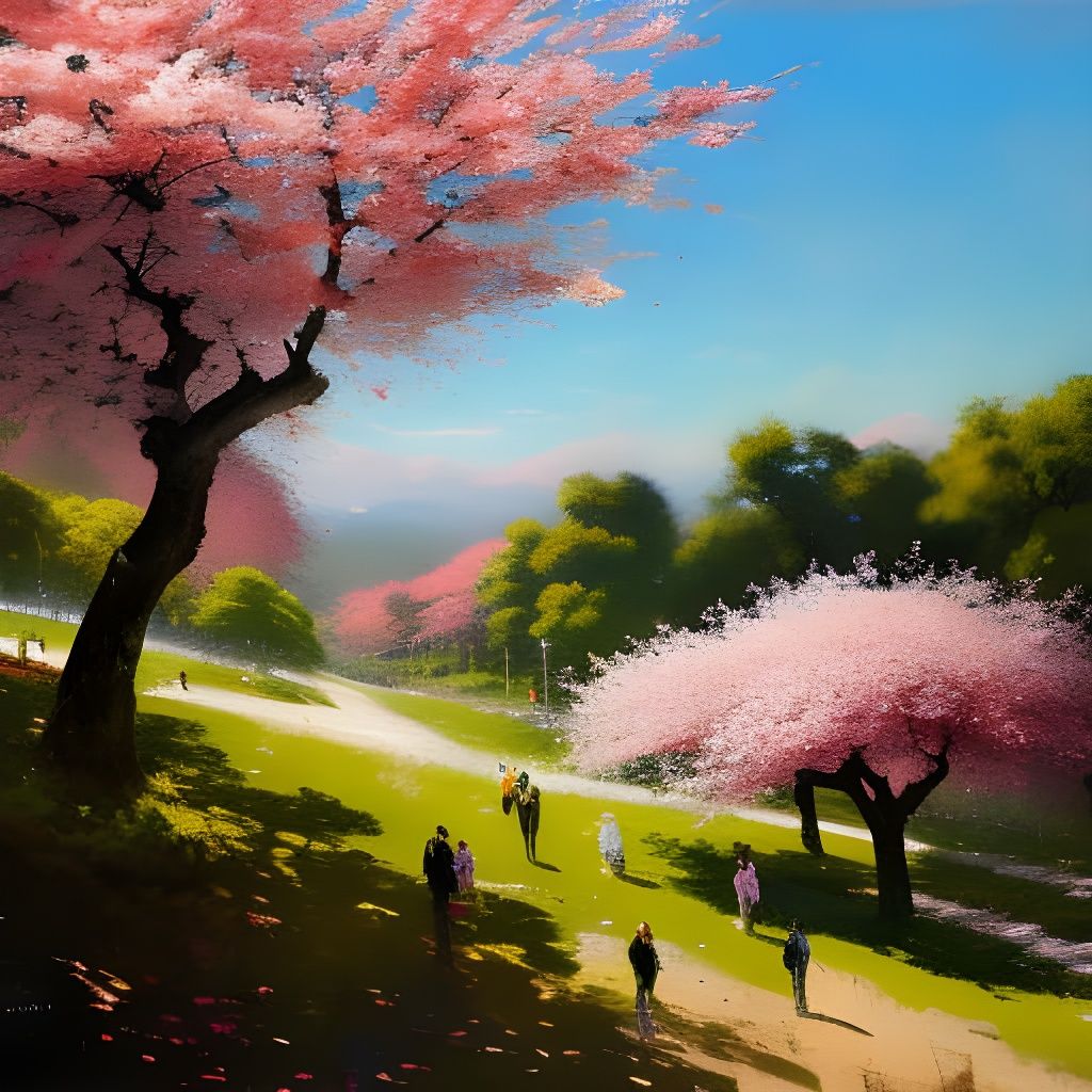 Sun-Drenched Cherry Blossoms in Speed Painting Style