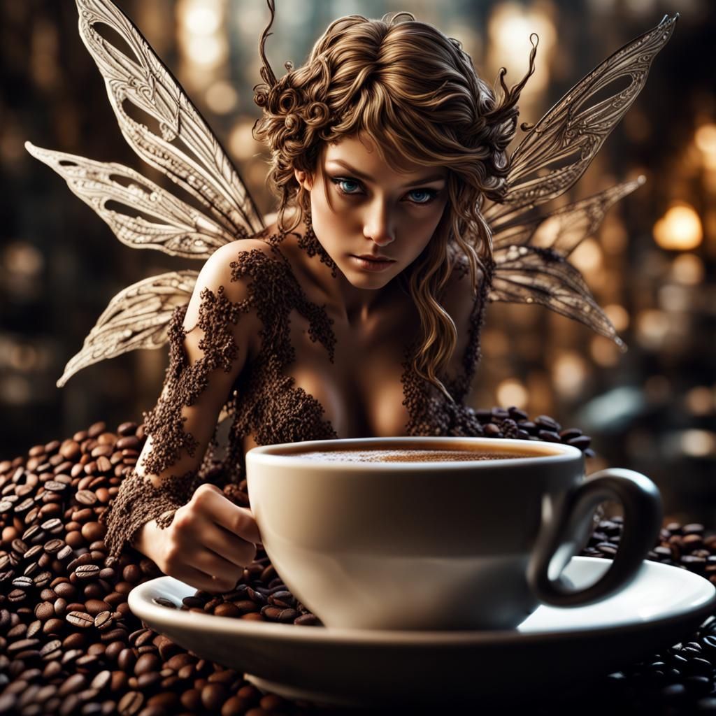 Hyperrealistic Coffee Elemental Fairy