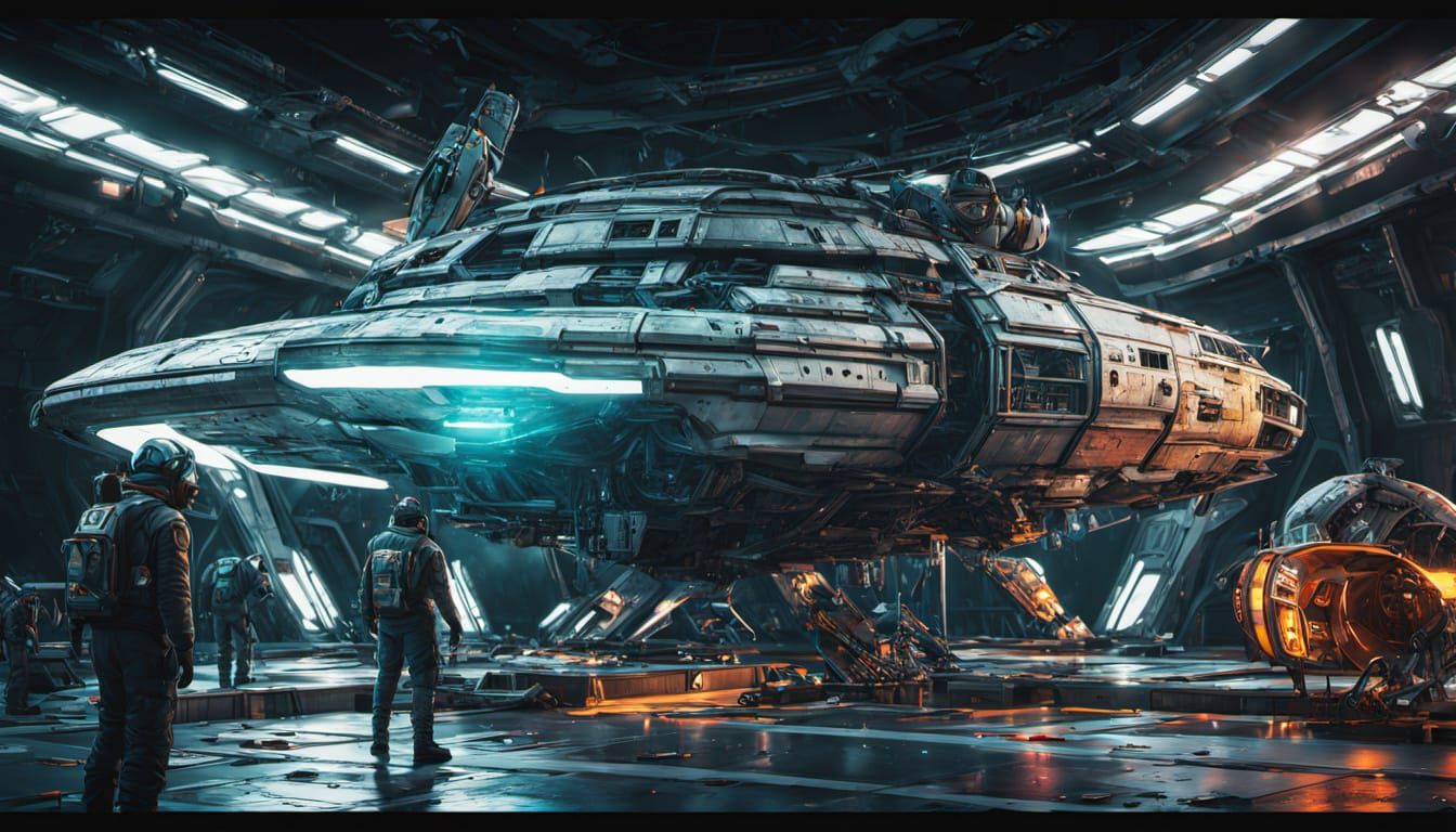 Astounding Starship Repair in Neon Hues