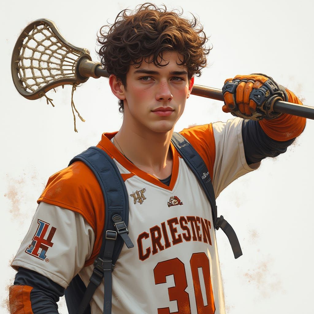 Handsome Lacrosse Player in Energetic Brushstrokes