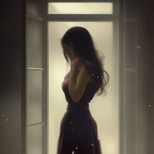 Rainy Day Portrait in Art Nouveau Style