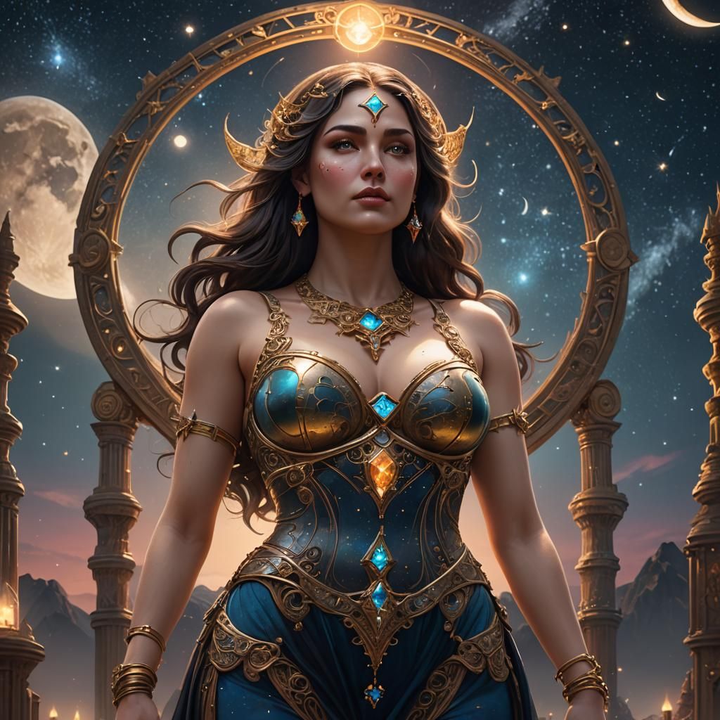 Fertility Goddess Gazing at Crescent Moon