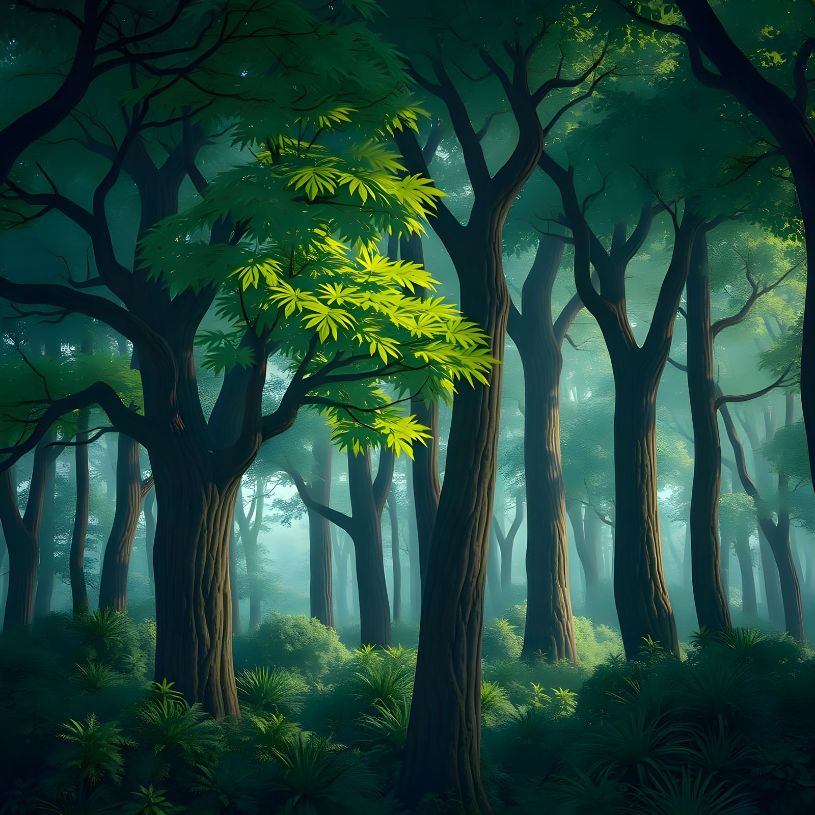 Whimsical Forest Scene in Vibrant Colors