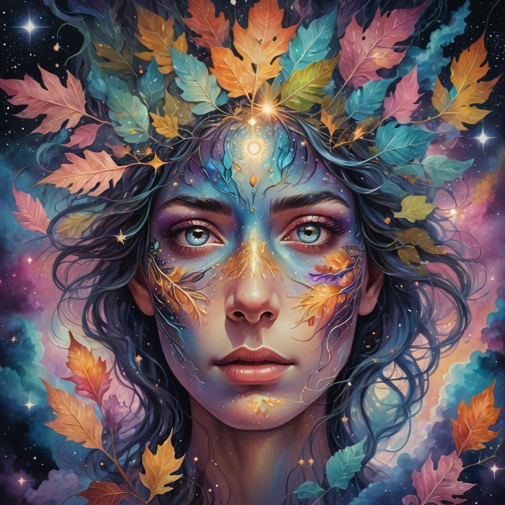 Cosmic Face with Tree Eyes in Visionary Art