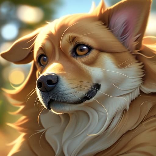 Photorealistic Close-up of a Yellow Dog