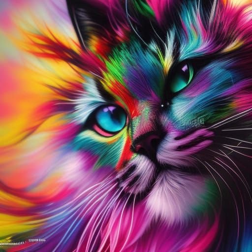 Psychedelic Pink Flower Cat in Street Art Style