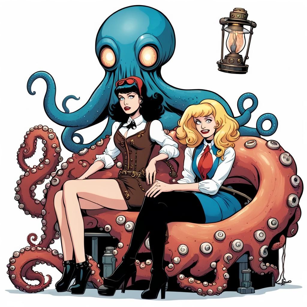 Betty and Veronica with Steampunk Octopus Halloween