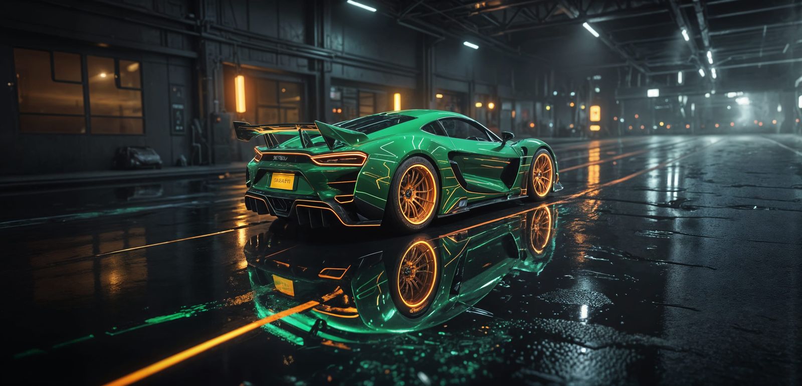 Futuristic Neon Race Car in Sci-Fi Style