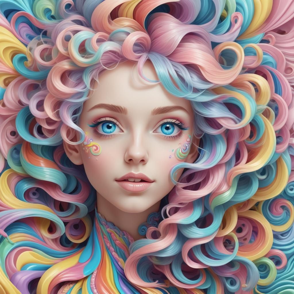 Candy Woman with Rainbow Hair in Fractal Style