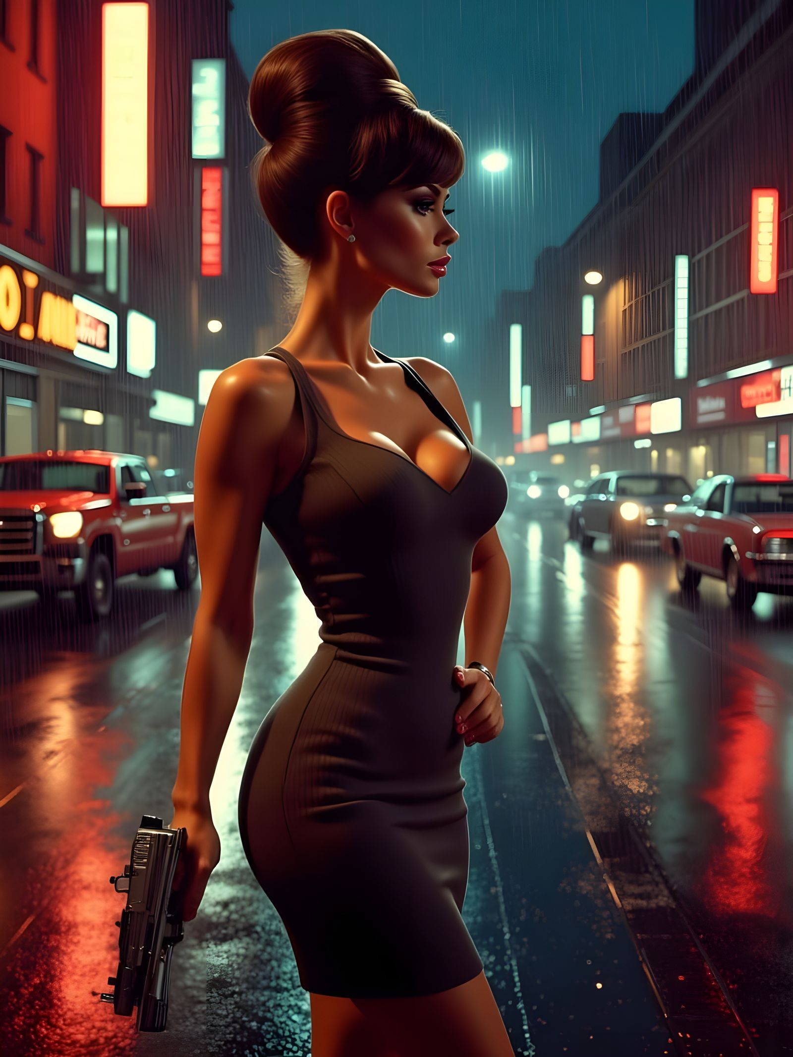 1960s City Soldier with Bouffant Hairstyle Holding Weapon