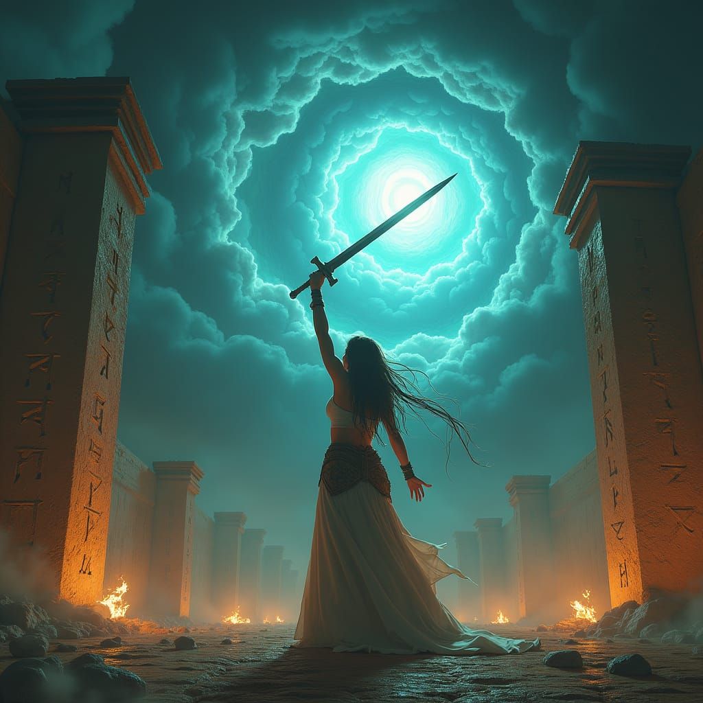 Heroic Female Warrior in Fantasy Realm