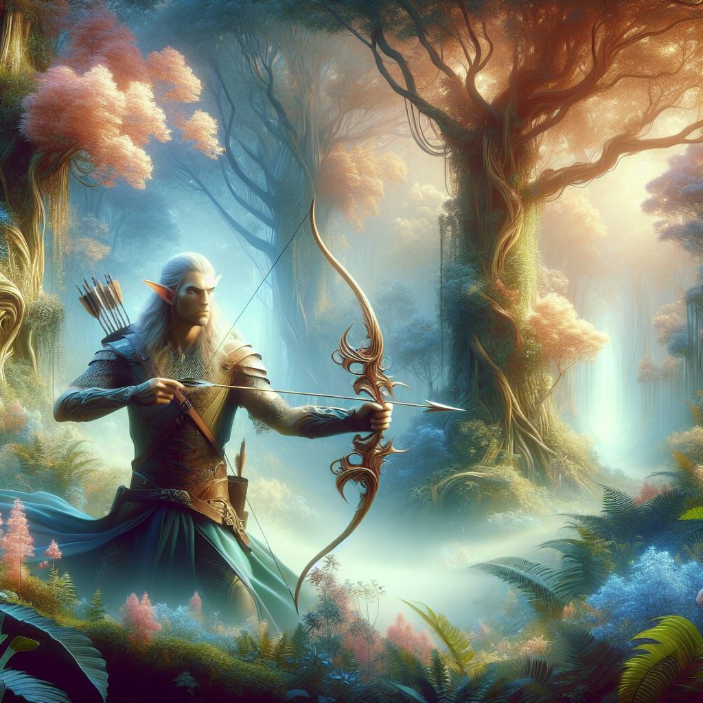 Wood Elf Adventurer in Pastel-Lit Forest