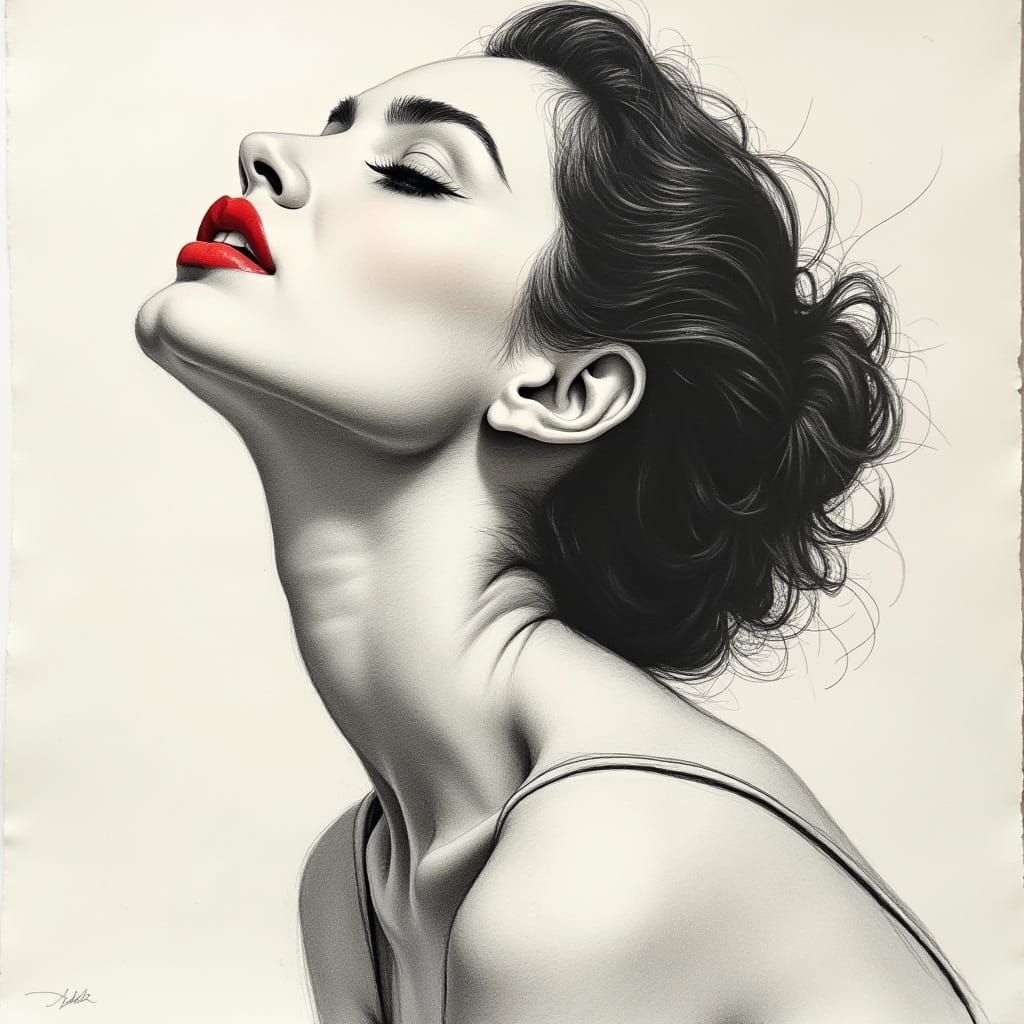 Glamorous Vogue Model in Charcoal Sketch