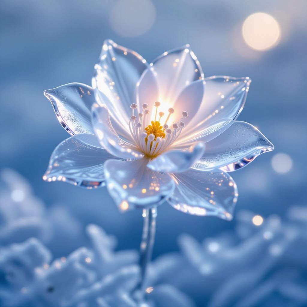 Hyperrealistic Ice Flower Illuminated by Ethereal Light