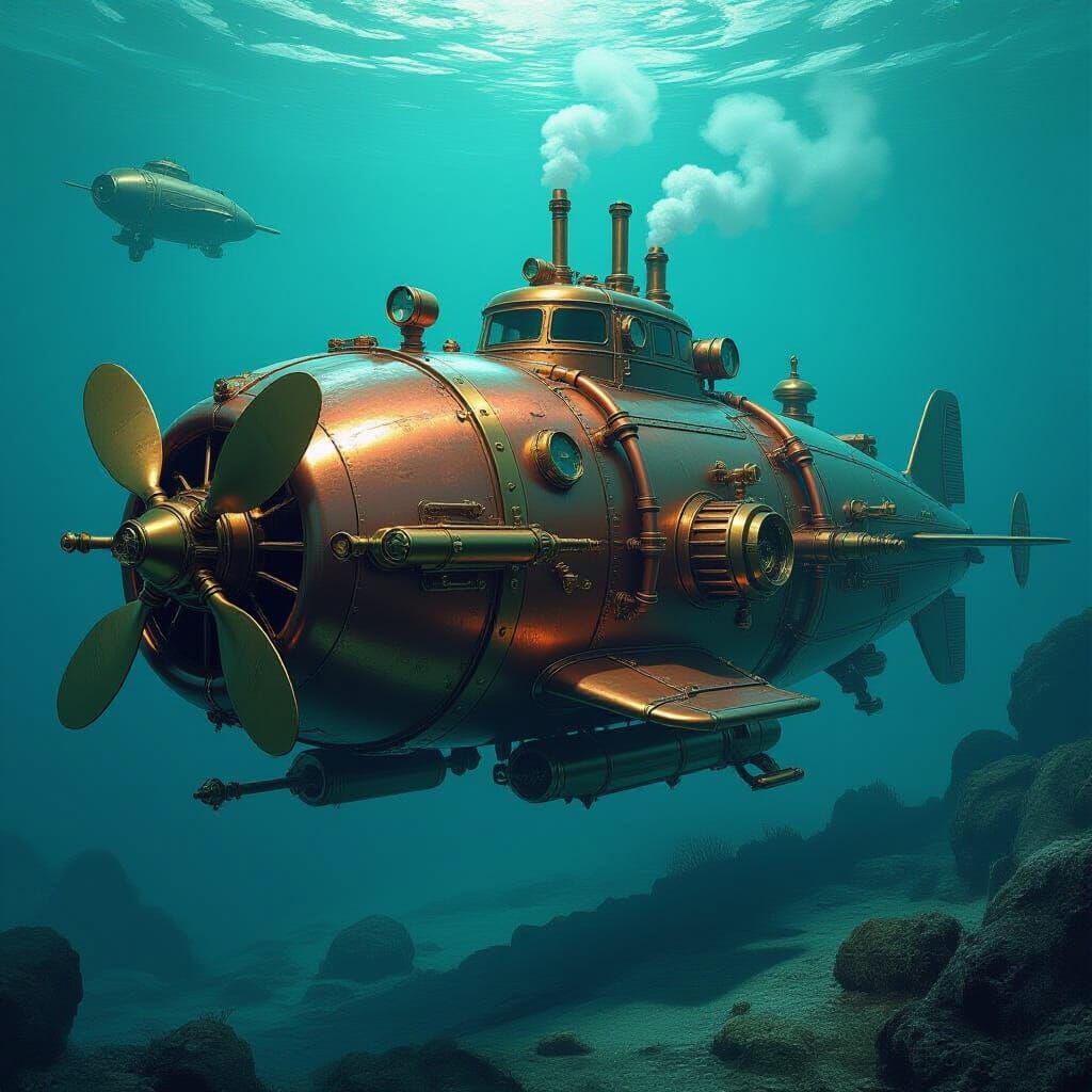 Steampunk Submarine with Brass and Copper Details