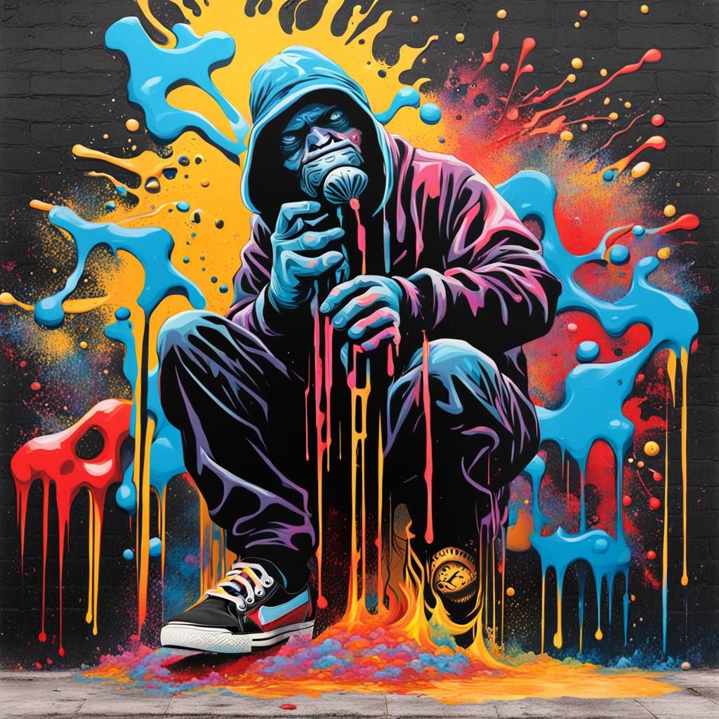 Eternal Struggle in Colorful Graffiti Art