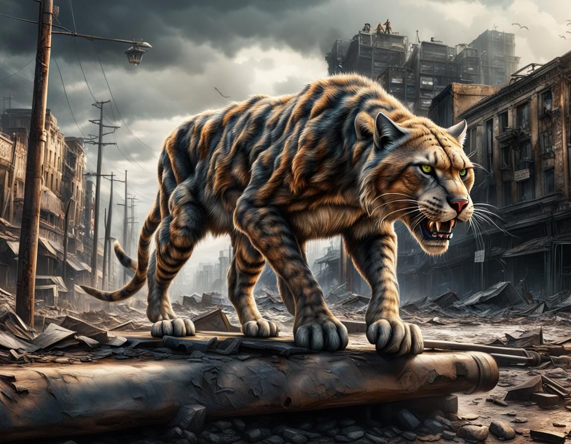 Sabre-Tooth Cat in Post-Apocalyptic City