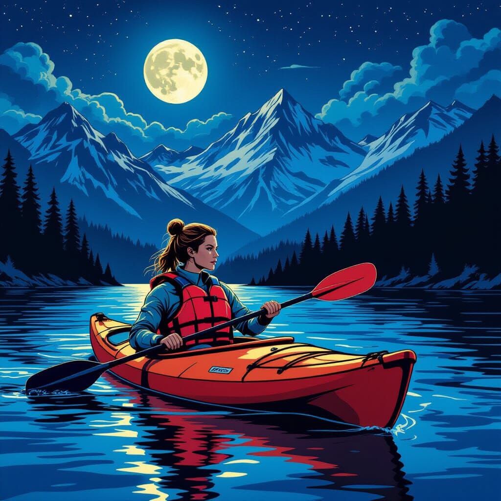 Night Kayak: Hyperrealistic Comic Book Adventure