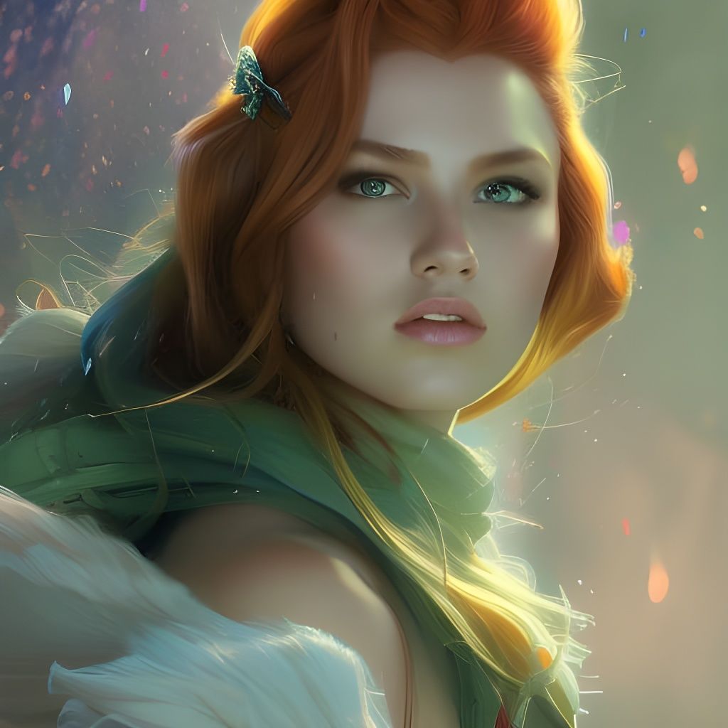 Ethereal Ginger Woman Portrait in Gouache Style