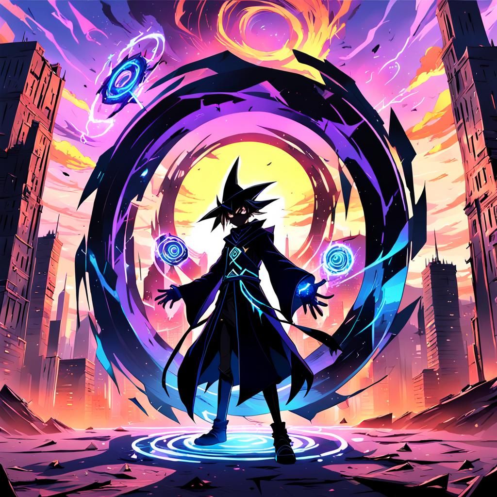 Dark Magician Summons Portal in Anime Style