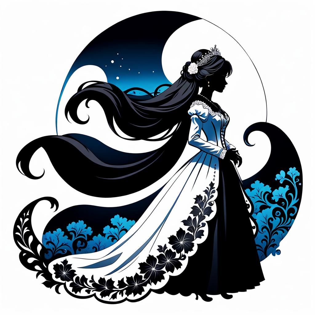 Victorian Bride Silhouette in Anime Style
